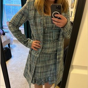 NWT Coat and Strapless Dress 2 piece Set by Laundry by Shelli Segal Blue Cream